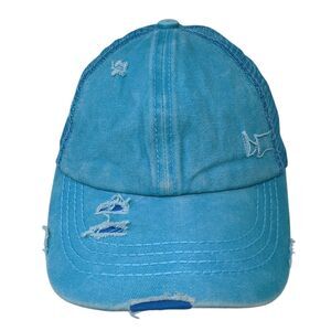 C.C Exclusives Strapback Trucker Hat Blue One Size Ponytail Distressed